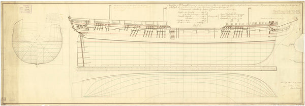 Lines plan of 5th rate HMS 'Naiad' (1797)