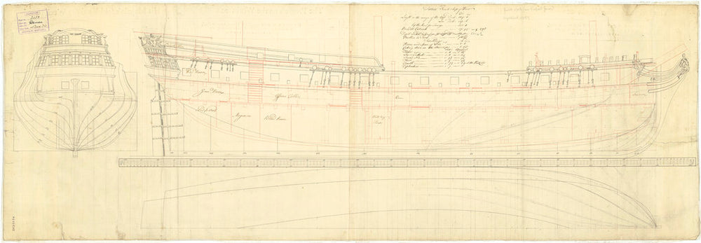 Lines & profile plans of the 'Danae' (1759)