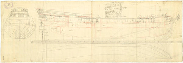 Lines & profile plans of the 'Danae' (1759)