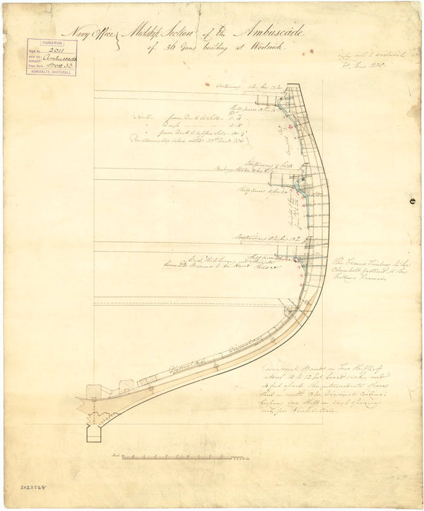 Midship section plan for HMS 'Ambuscade'