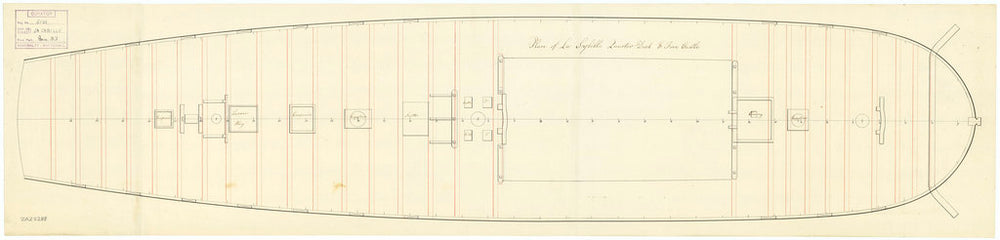 Deck, quarter & forecastle plan for Sybille (captured 1794)