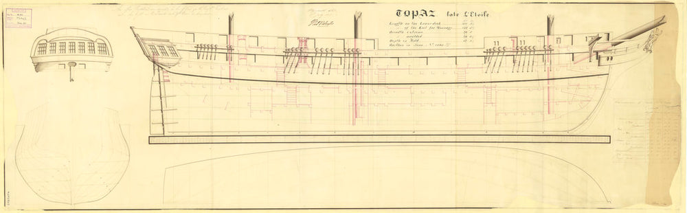 Plan of 'Topaze', 1814, lines & profile
