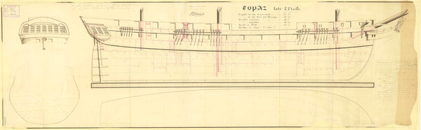 Plan of 'Topaze', 1814, lines & profile
