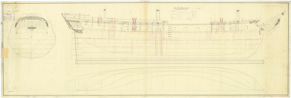 Lines and profile plan for Virginie (fl. 1796)