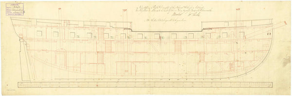 Inboard profile plan for HMS 'Alexandria' (1806)