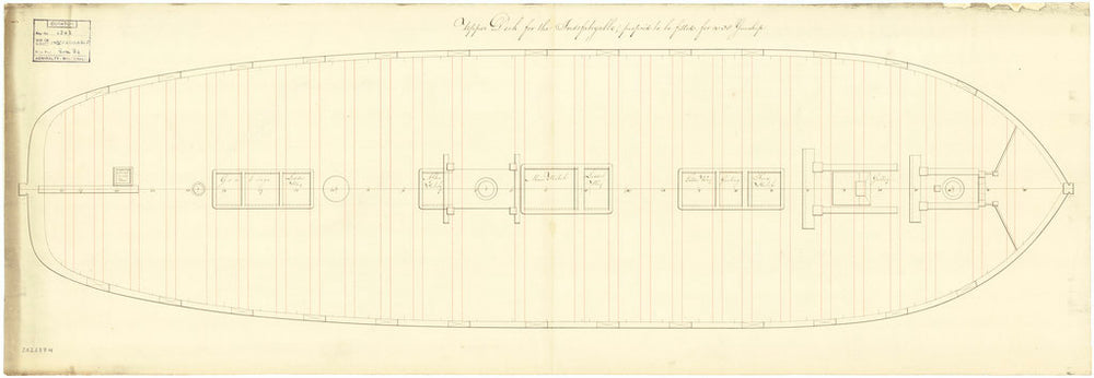 Upper deck plan of the 'Indefatigable' (Br, 1784)
