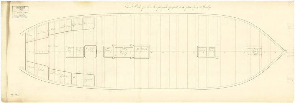 Lower deck plan of the 'Indefatigable' (Br, 1784)
