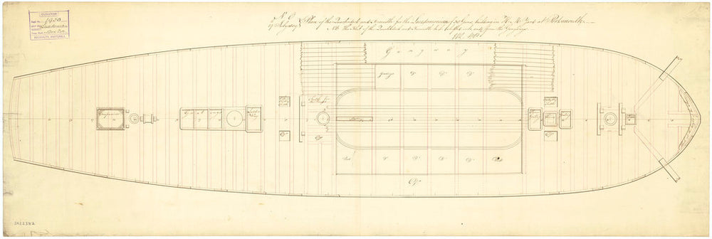 Deck, quarter and forecastle plan for Lacedaemonian (1812)