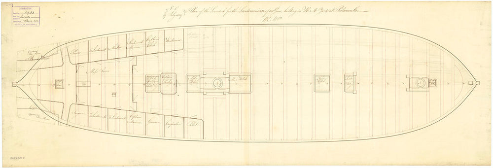 Lower deck plan for Lacedaemonian (1812)