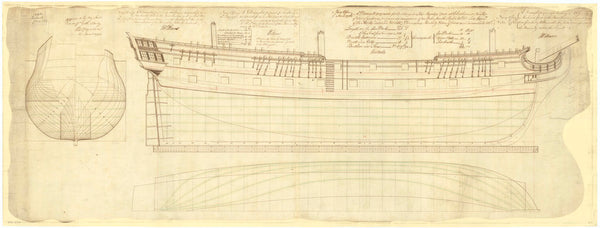 Lines plan of the 'Roebuck' (1774) (plus 9 others see description)