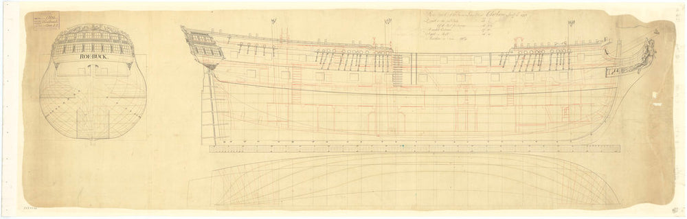Lines and profile plan of the 'Roebuck' (1774)