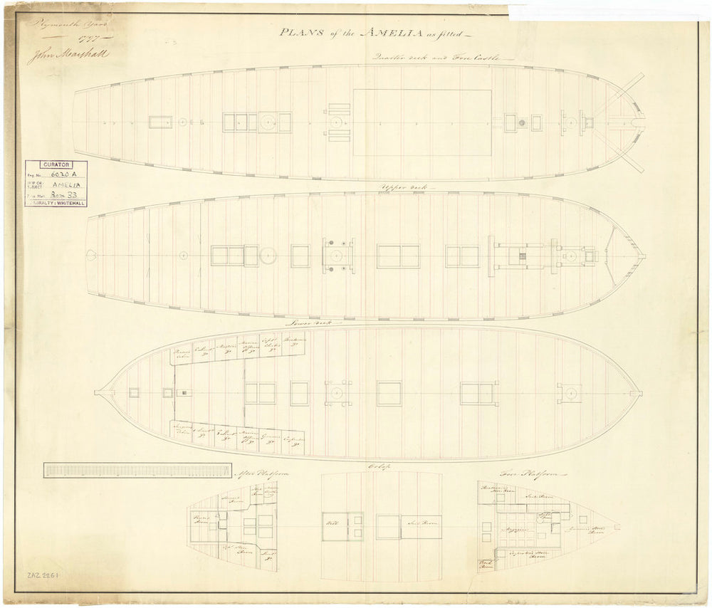 Deck plan of vessels 'Amelia' (1797) and 'Proserpine' (1796)