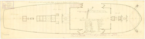 Deck, quarter & forecastle plan for the HM Sloop Kingfisher, Albacore, Ariel, Brisk, Cygnet, Fly, Halifax, Helena, Kangaroo, Martin, Otter, Rose, Star, Wolf