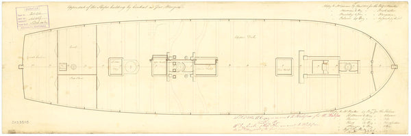 Upper deck plan for HM Sloop Kingfisher, Albacore, Ariel, Brisk, Cygnet, Fly, Halifax, Helena, Kangaroo, Martin, Otter, Rose, Star, Wolf