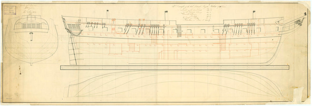 Lines and profile plan of the 'Perlin' (1807)
