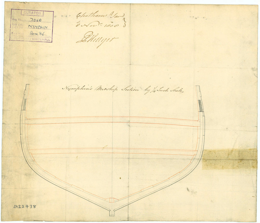 Section midship plan of 'Nymphin' (1807)