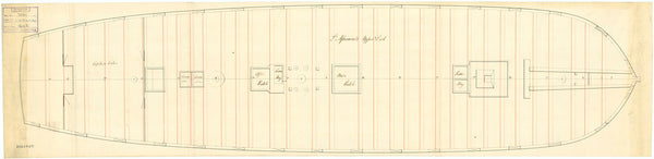 Upper deck plan for 'Africaine' (1798) captured by the British in 1801