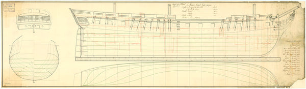 Lines & profileplan for 'Africaine' (1798) captured by the British in 1801