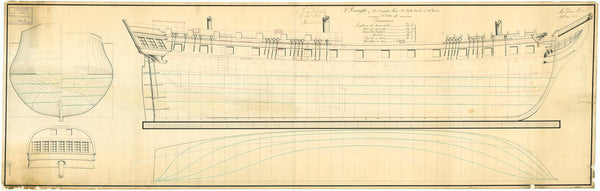 Lines & profile plan for HMS 'Belle Poule' (1806)