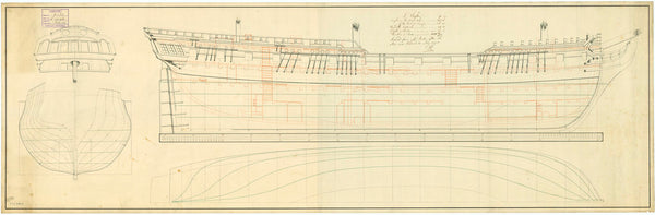 Lines & profile plan for the captured French Frigate 'Aigle'