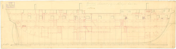 Inboard profile plan for HMS 'Inconstant' (1836)