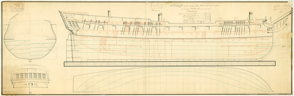 Lines and profile plan for vessels 'Hamadryad' (1804) and captured Spanish ship 'Matilda' fl. (1804)