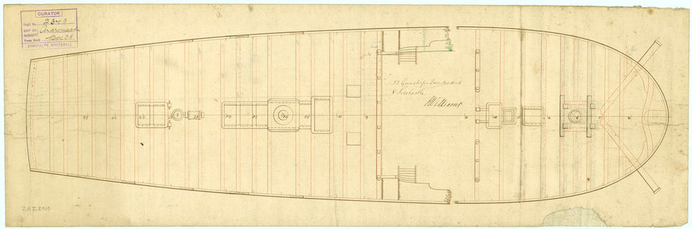 Deck, quarter & forecastle plan of Andromache (1781)