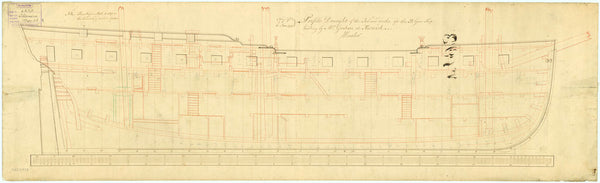 Inboard profile plan for HMS 'Alcemene' (1794)