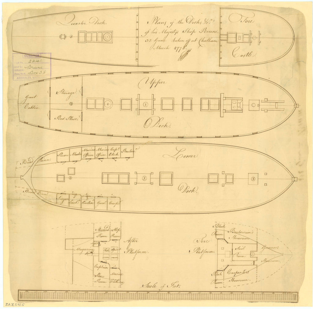 Deck plan of the 'Brune' (1761)