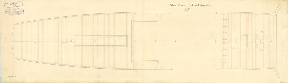 Deck, quarter and forecastle plan of 'Mars' (fl. 1781)