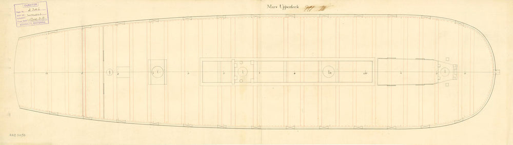 Upper deck plan for 'Mars' (fl. 1781)