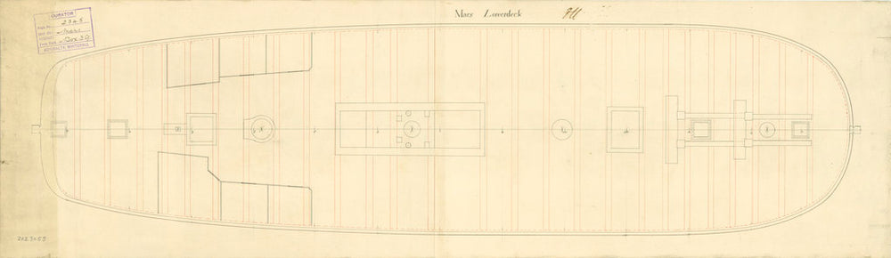 Lower deck plan for 'Mars' (fl. 1781)