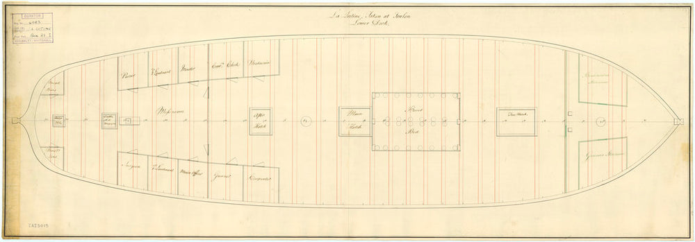 Lower deck plan of Lutine (fl, 1793)