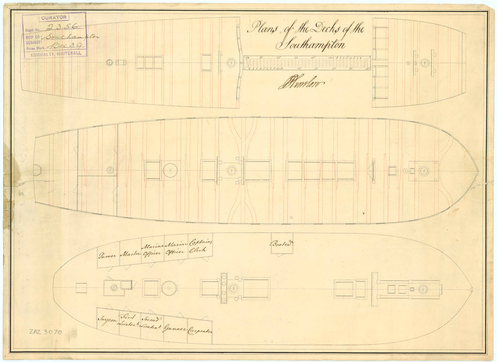 Plan of HMS 'Southampton' 1757, deck plan