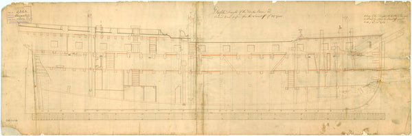 Inboard profile plan of 'Lowestoffe' (1761)