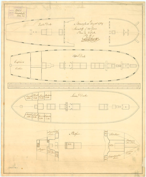 Deck plan of 'Lowestoffe' (1761)