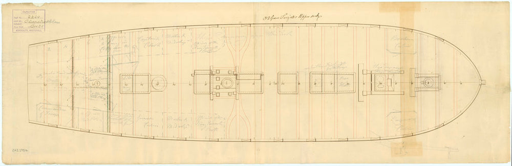 Upper deck plan of Ambuscade (1773) and Cleopatra (1779)