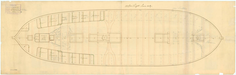 Lower deck plan of Ambuscade (1773) and  Cleopatra (1779)