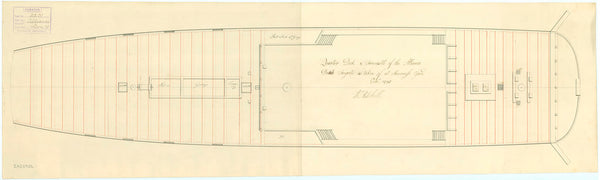 Deck, quarter & forecastle plan for the Dutch frigate 'Alliance' (captured by the British in 1795)