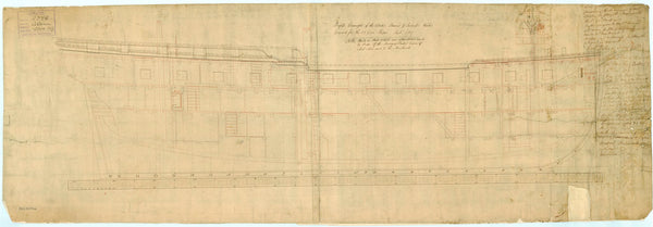 Inboard profile plan for HMS 'Alarm' (1758)