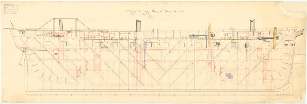 Inboard profile plan of the 'Indefatigable' (1848)