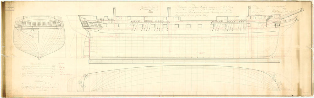 Lines plan of the 'Indefatigable' (1848)