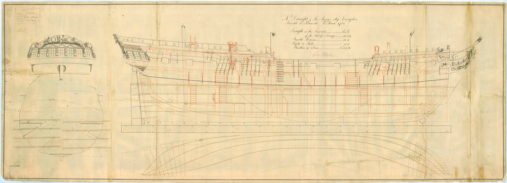 Lines and profile plan for Eurydice (1781)