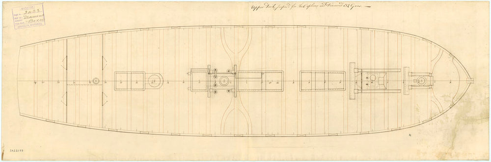 Upper deck plan for 'Diamond' (1774) and 'Orpheus' (1773)