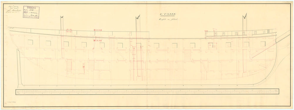 Plan showing the inboard profile plan for 'Unite' (1796)
