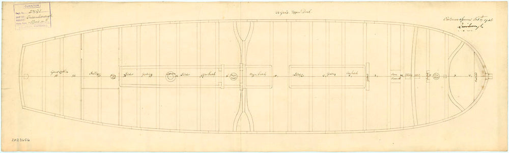 Upper deck plan of HMS 'Queenborough' (1747)