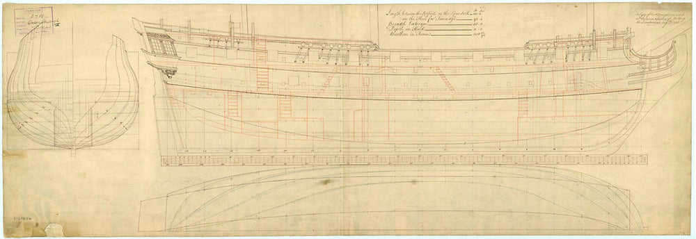 Lines and profile plan of HMS 'Queenborough' (1747)