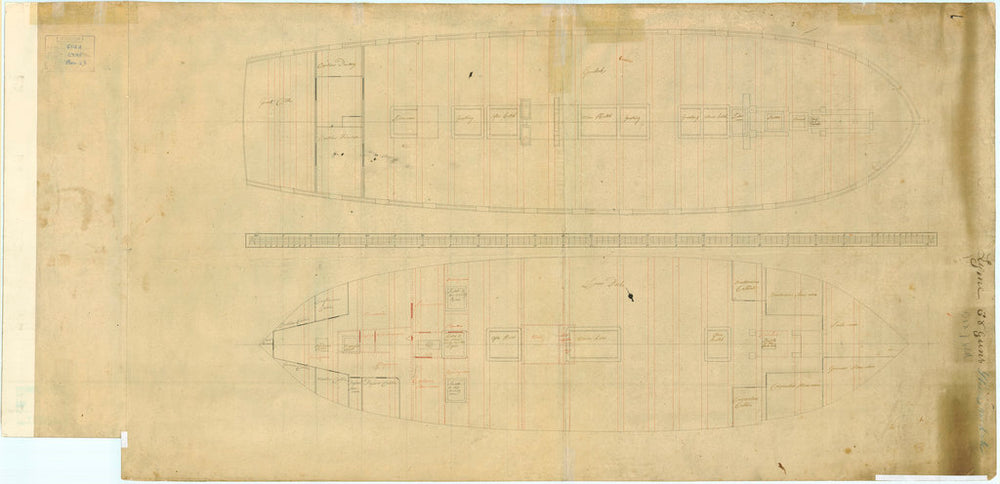 Plan of lower gun & orlop deck for Lyme (1748)