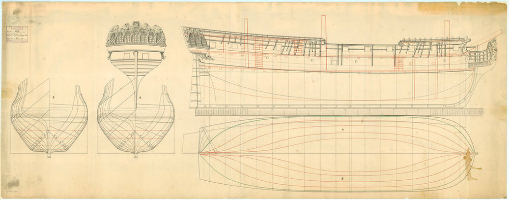 Lines and profile plan for a Dutch 24 gun ship, mid 18th Century