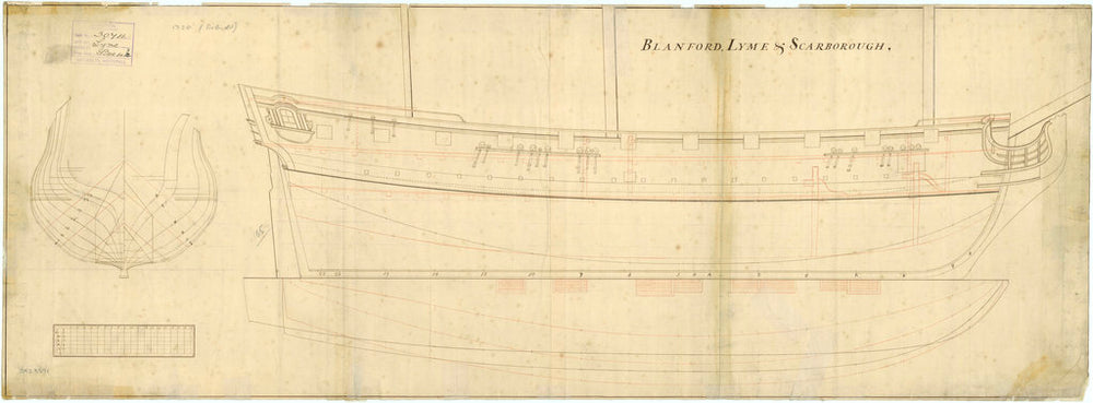 Ship plan of Lyme, Blandford and Scarborough (1720)